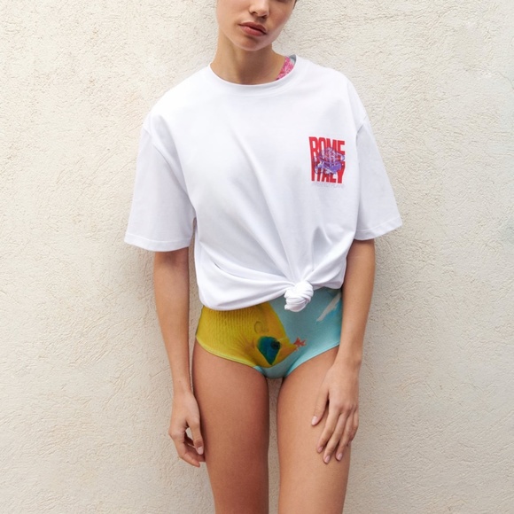 Zara limited edition white with slogan printed high quality cotton top - Picture 3 of 7